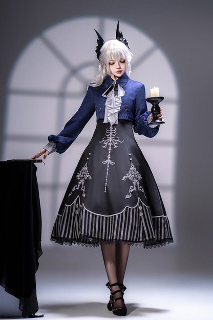 Black Printed Embroidered Gothic Vintage Elegant Lolita Jsk Dress Set