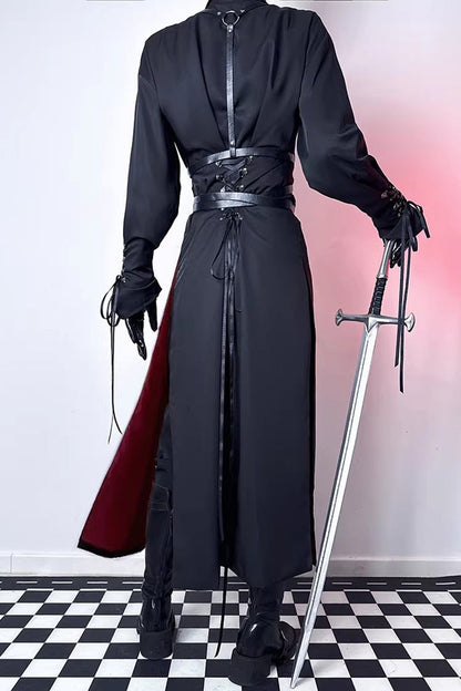 Black/Red [Night Sentinel] Long Sleeves Ouji Gothic Lolita Long Trench Coat
