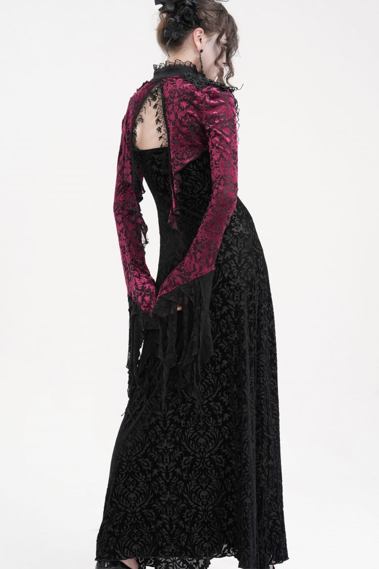 Black/Purple Stand Collar Long Sleeves Lace Tassels Women's Gothic Cape