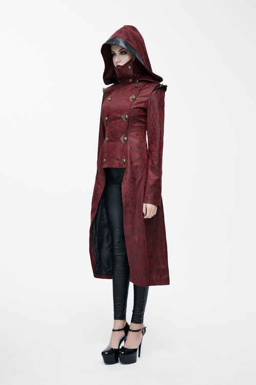 Red Short In Front And Long In Back Punk Long Leather Womens Coat