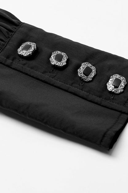 Black V Collar Long Puff Sleeves Hollow Lace-Up Mens Gothic Blouse