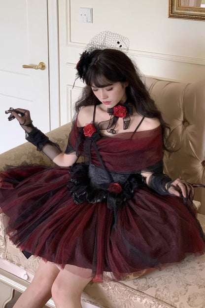 Black/Red [Sanglin’s Tribute] Off Shoulder Ruffled Gothic Lolita Dress