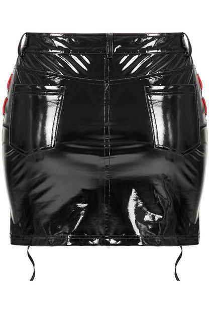 Black/Red Slim Fit Sexy Rock Stretch Bag Hip Slit Patent Leather Punk Women's Skirt
