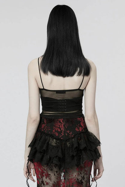 Black Sleeveless Lace Slim Sheer Womens Gothic Sling Vest
