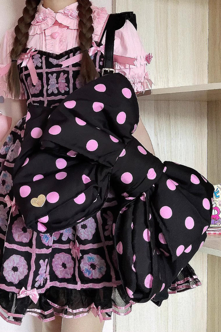Black/Pink Polka Dot Print Bowknot Shaped Sweet Lolita Backpack