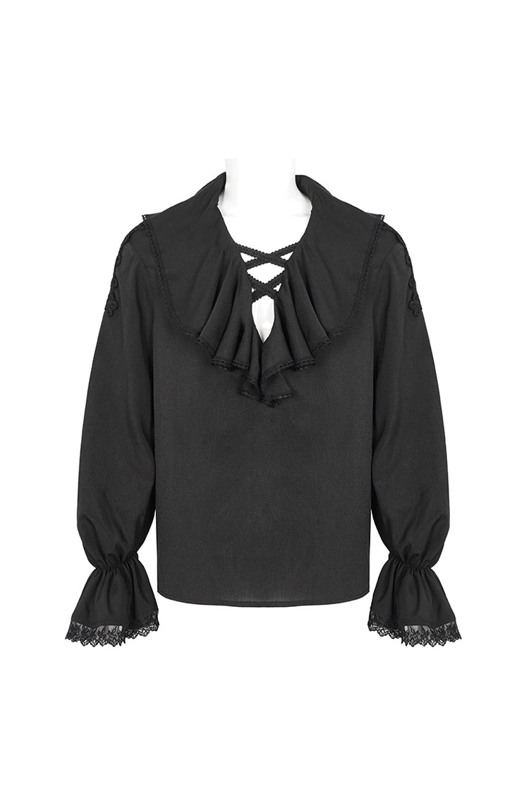 Black Ruffled Collar Puff Sleeved Men's Gothic Shirt