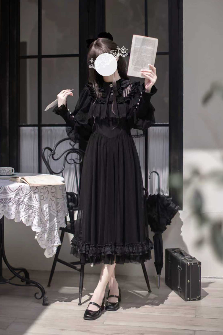 Black [Enchanted Nightdream] Long Sleeves Bowknot Lace Gothic Elegant Lolita Dress