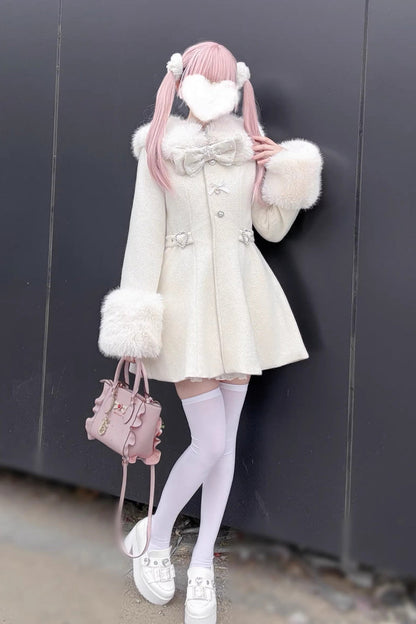 [Velvet Star Dream] Long Sleeves Bow Sweet Jirai Kei Japanese Overcoat 2 Colors