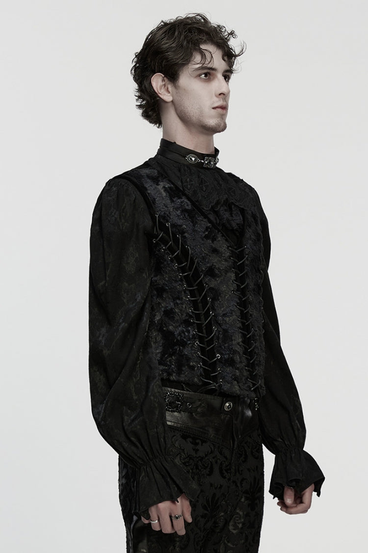 Black V Collar Sleeveless Lace-Up Buckle Straps Men's Gothic Vest
