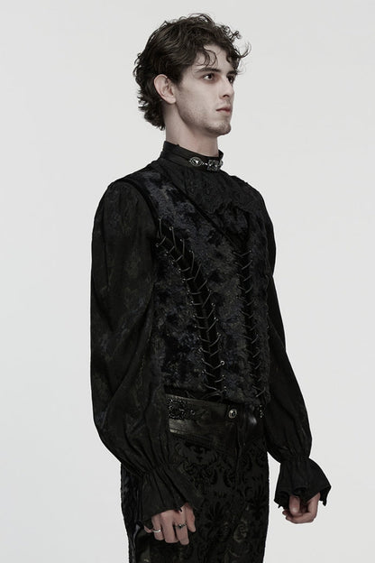 Black V Collar Sleeveless Lace-Up Buckle Straps Men's Gothic Vest