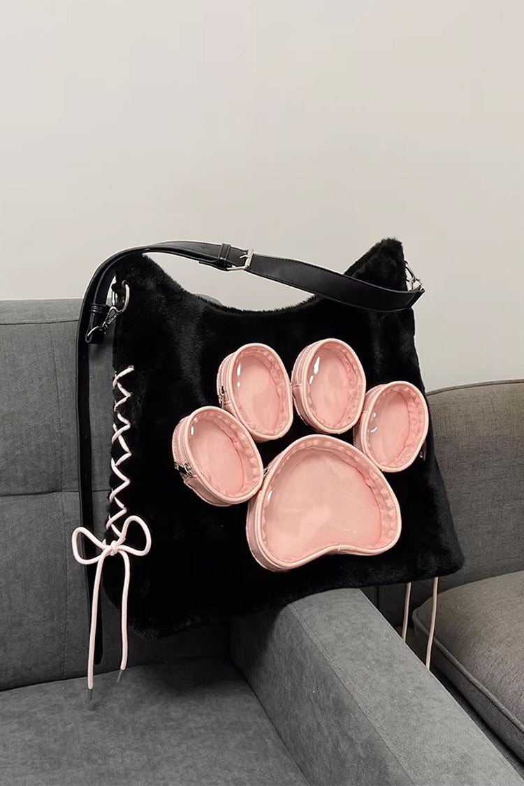 Black/Pink Cute Lace-Up Dog/Cat Paw Sweet Lolita Itabag