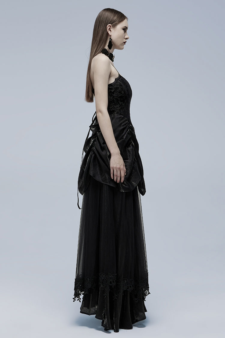 Black Ruffle Lace-Up Women's Gothic Dress