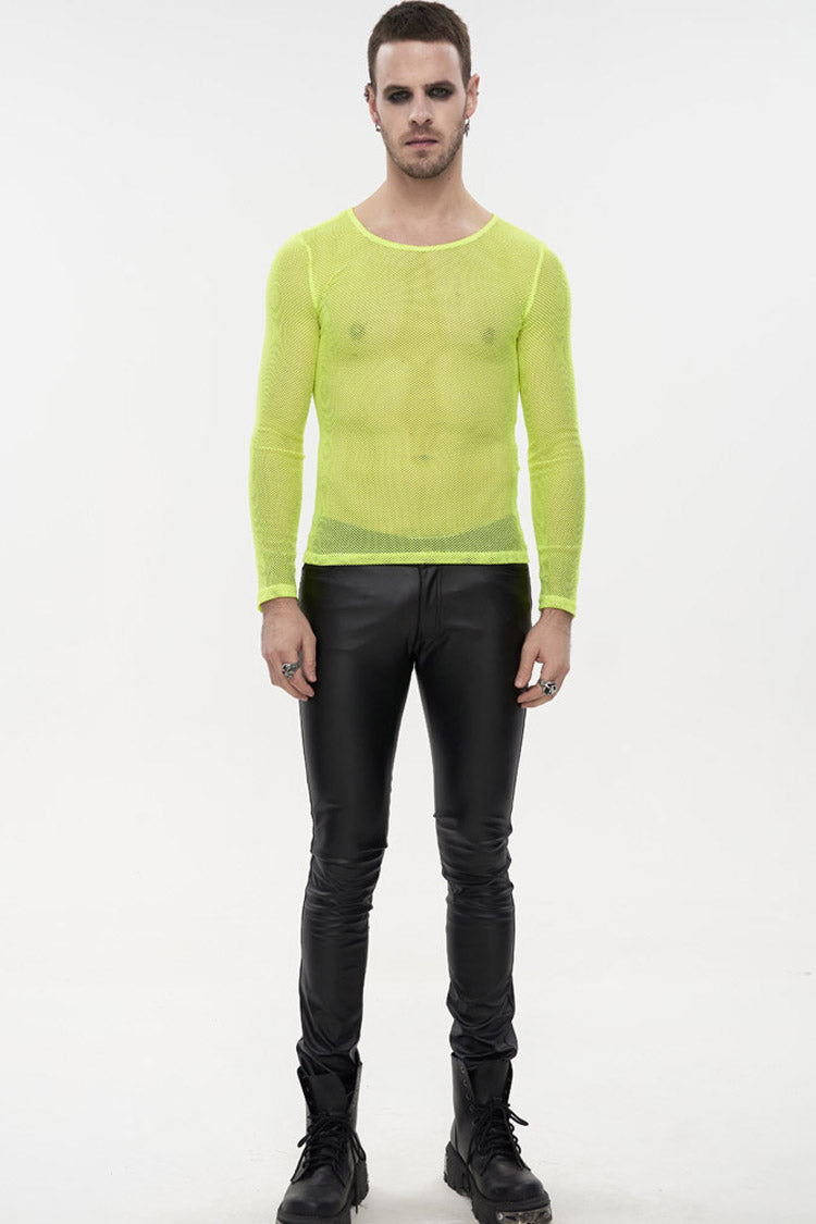 ellow Gothic Elasticity High Neck Long Sleeve Mesh Men's Shirt