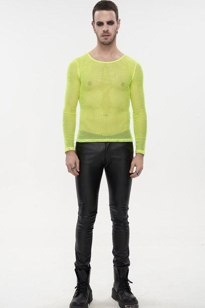 ellow Gothic Elasticity High Neck Long Sleeve Mesh Men's Shirt