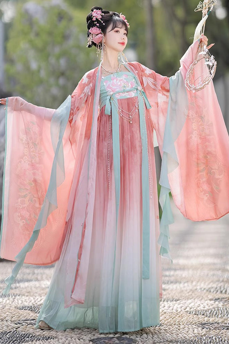 Pink Long Sleeves Print Embroidery Sweet Hanfu Full Set