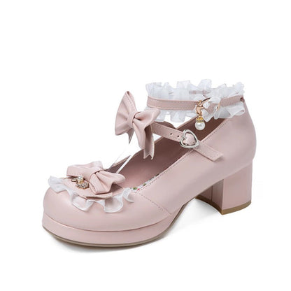 Bowknot White Frills Sweet Lolita High Heel Shoes