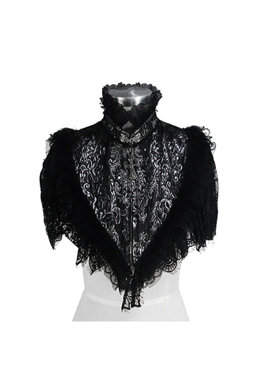 Black/Silver Triangle Jacquard Fabric Lace Fabric Feather Lace Women's Gothic Shawl