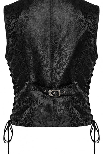 Black/Blue V Collar Jacquard Lace-Up Men's Gothic Vest