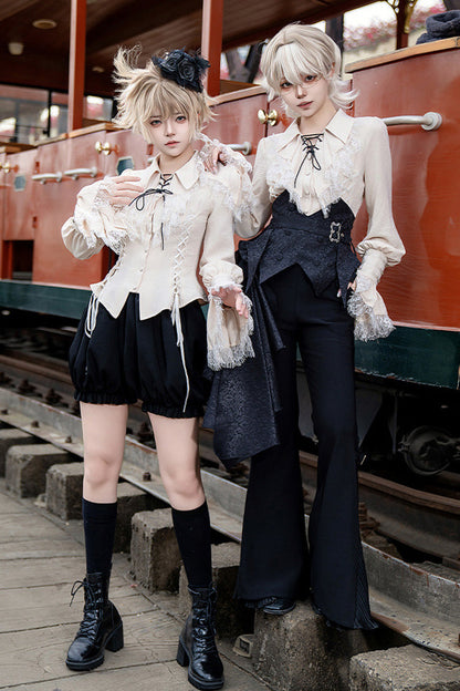 Black [Gold Hunter] Long Sleeves Pirate Style Gothic Shorts