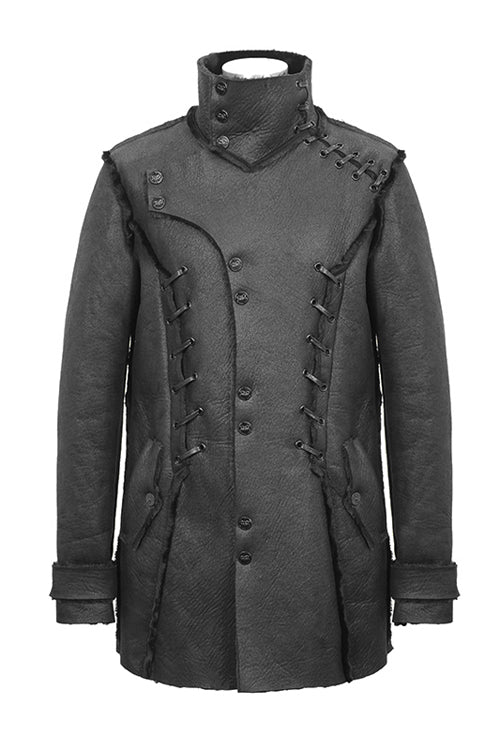Black Winter High Collar Unedged Thick Mens Punk Coat