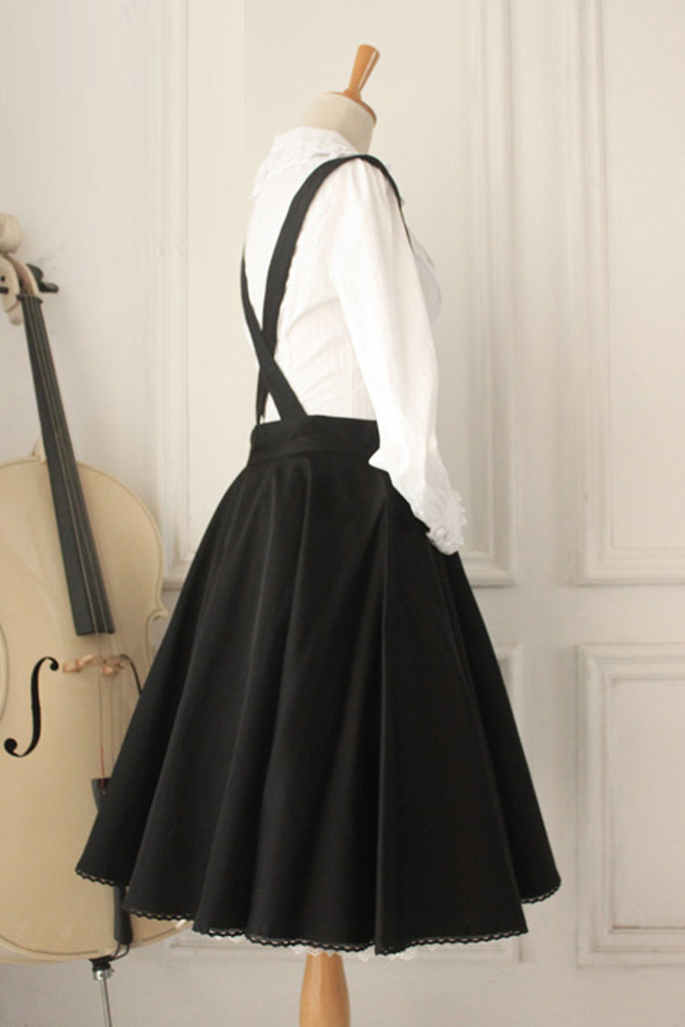 Black Vintage Single Breasted Ruffled Classic Lolita Skirt Strap Dress