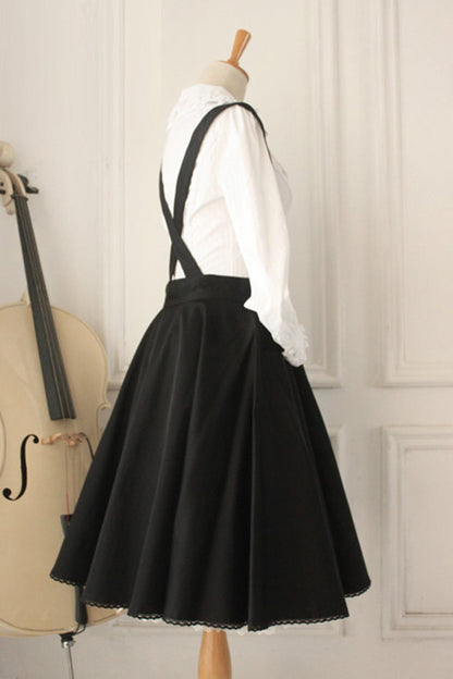 Black Vintage Single Breasted Ruffled Classic Lolita Skirt Strap Dress