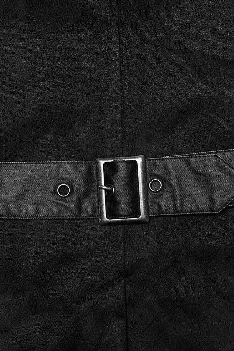 Black Stand Collar Long Sleeves Stitching Zipper Eyelet Men's Punk Jacket