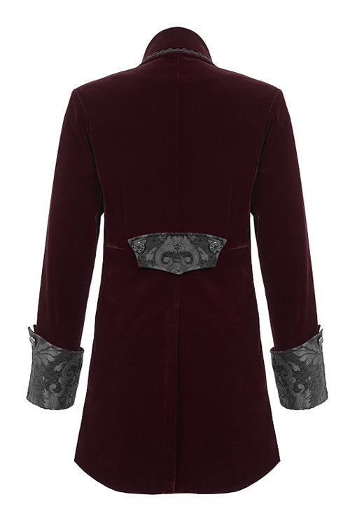 Red Court Pattern Lapel Collar Velvet Mens Gothic Coat