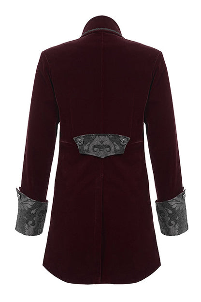 Red Court Pattern Lapel Collar Velvet Mens Gothic Coat