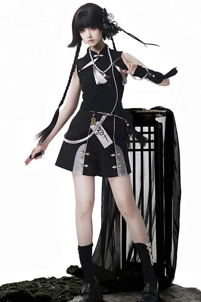 Black [The Strange End of the Immortal Sect] Sleeveless Chinese Style Ouji Lolita Set