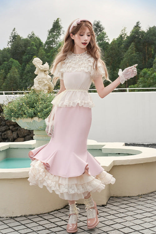 Pink [Love Diary] Multi-Layered Ruffle Sweet Lolita Jsk Mermaid Dress