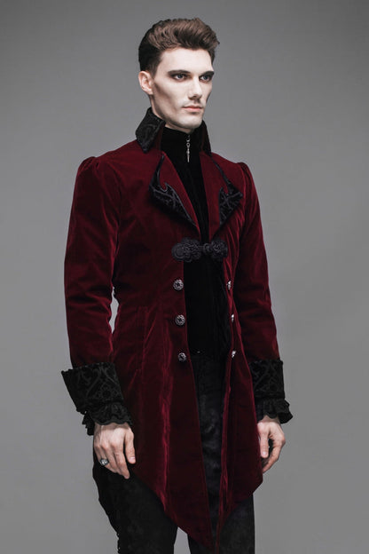 Wine Formal Party Turn Down Collar Long Sleeves Mens Gothic Swallowtail Coat