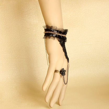 Black Retro Fashion Elegant Lace Rose Flower Female Gothic Ring Bracelet