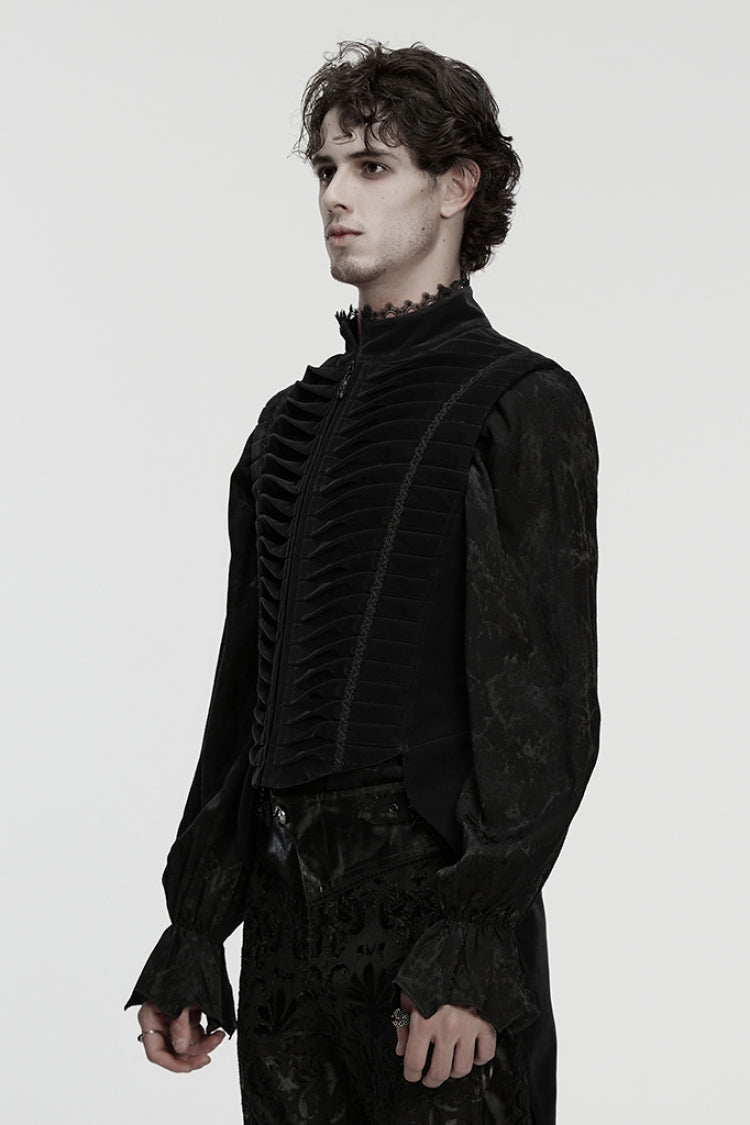 Black Stand Collar Pleated Swallow-tailed Men's Gothic Vest