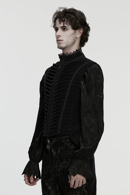 Black Stand Collar Pleated Swallow-tailed Men's Gothic Vest