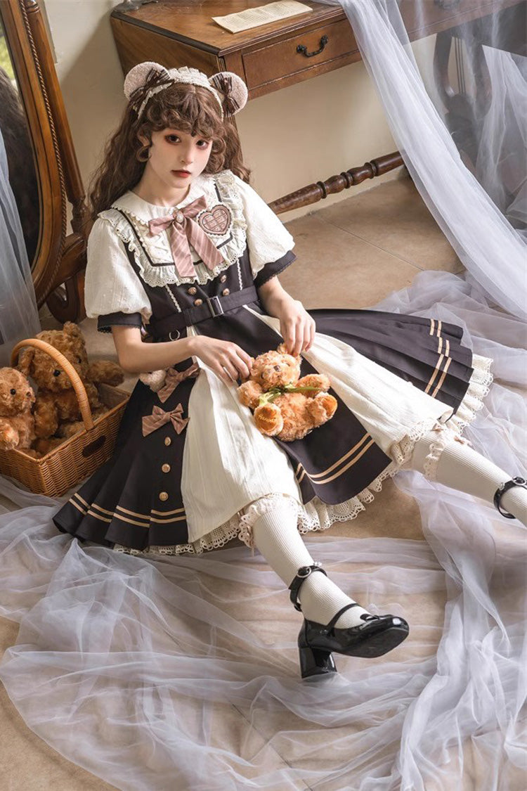 Black/White Chocolate Workshop Short Version Elegant Short Puff Sleeves Sweet Lolita Dress