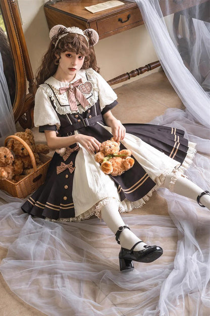 Black/White Chocolate Workshop Short Version Elegant Short Puff Sleeves Sweet Lolita Dress