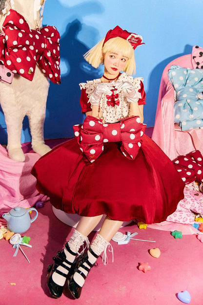 Red/White Polka Dot Print Bowknot Shaped Sweet Lolita Backpack