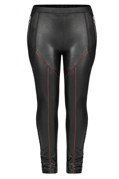 Red/Black Slim Side Zipper Elastic Fashion Hip-Lifting Thin Punk Women's Leggings