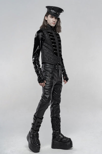 Black Stand Collar Jacquard Front Breasted Men's Gothic Vest