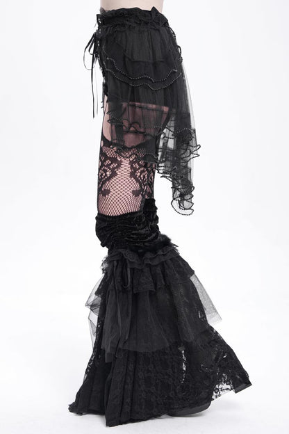 Black Ruffle Stitching Lace-Up Mesh Women's Gothic Shorts