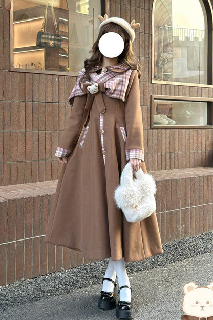[Cookie Mousse] Single Breasted Long Sleeves Bowknot Stitching Sweet Elegant Lolita Coat 2 Colors