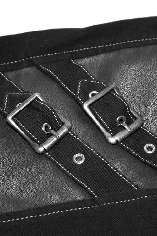 Black With Silver Punk Hand Rubbed Leather With Loops Mens Pants