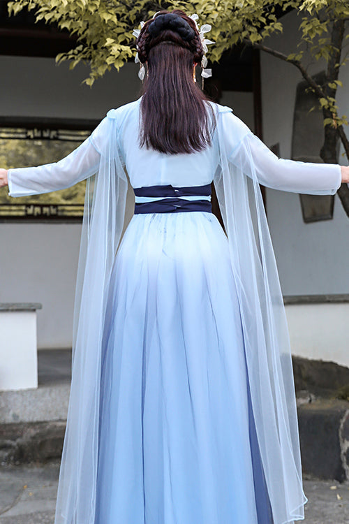 Blue Glazed Chest Embroidered Sweet Hanfu Dress