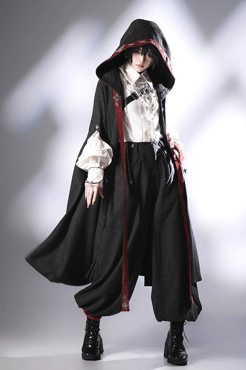 Black [Sacred Vow] Print Hooded Vintage Elegant Prince Handsome Ouji Lolita Cloak