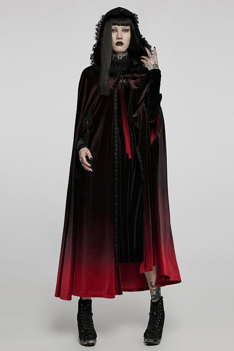 Black/Red Gothic Palace Gorgeous Straps Fantasy Gradient Skirt Large Open Sleeves Hooded Women's Cloak