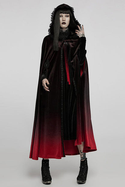 Black/Red Gothic Palace Gorgeous Straps Fantasy Gradient Skirt Large Open Sleeves Hooded Women's Cloak