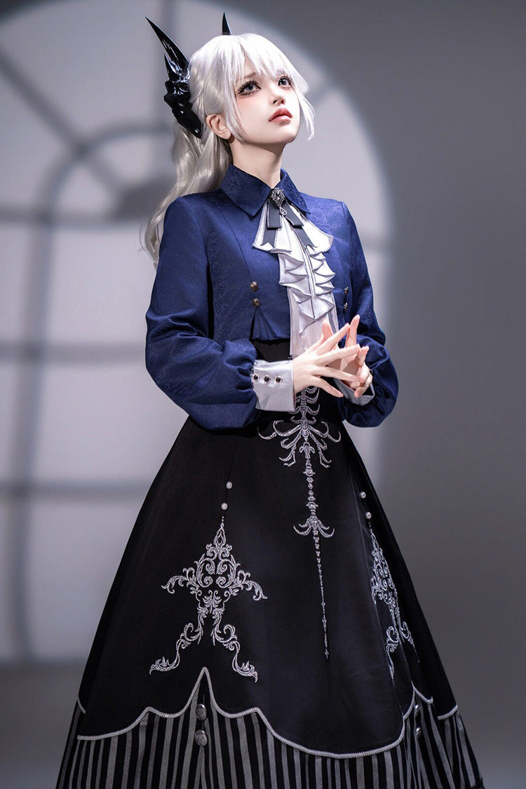 Black Printed Embroidered Gothic Vintage Elegant Lolita Jsk Dress Set