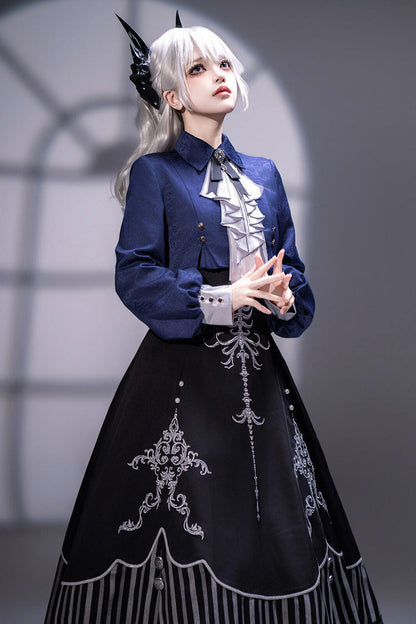 Black Printed Embroidered Gothic Vintage Elegant Lolita Jsk Dress Set