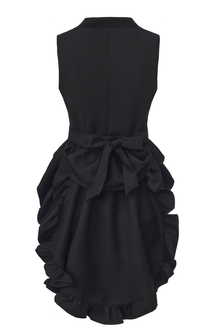 Black [Immortal Silent Agent] Sleeveless Ruffle Ouji Fashion Vintage Elegant Prince Lolita Long Coat